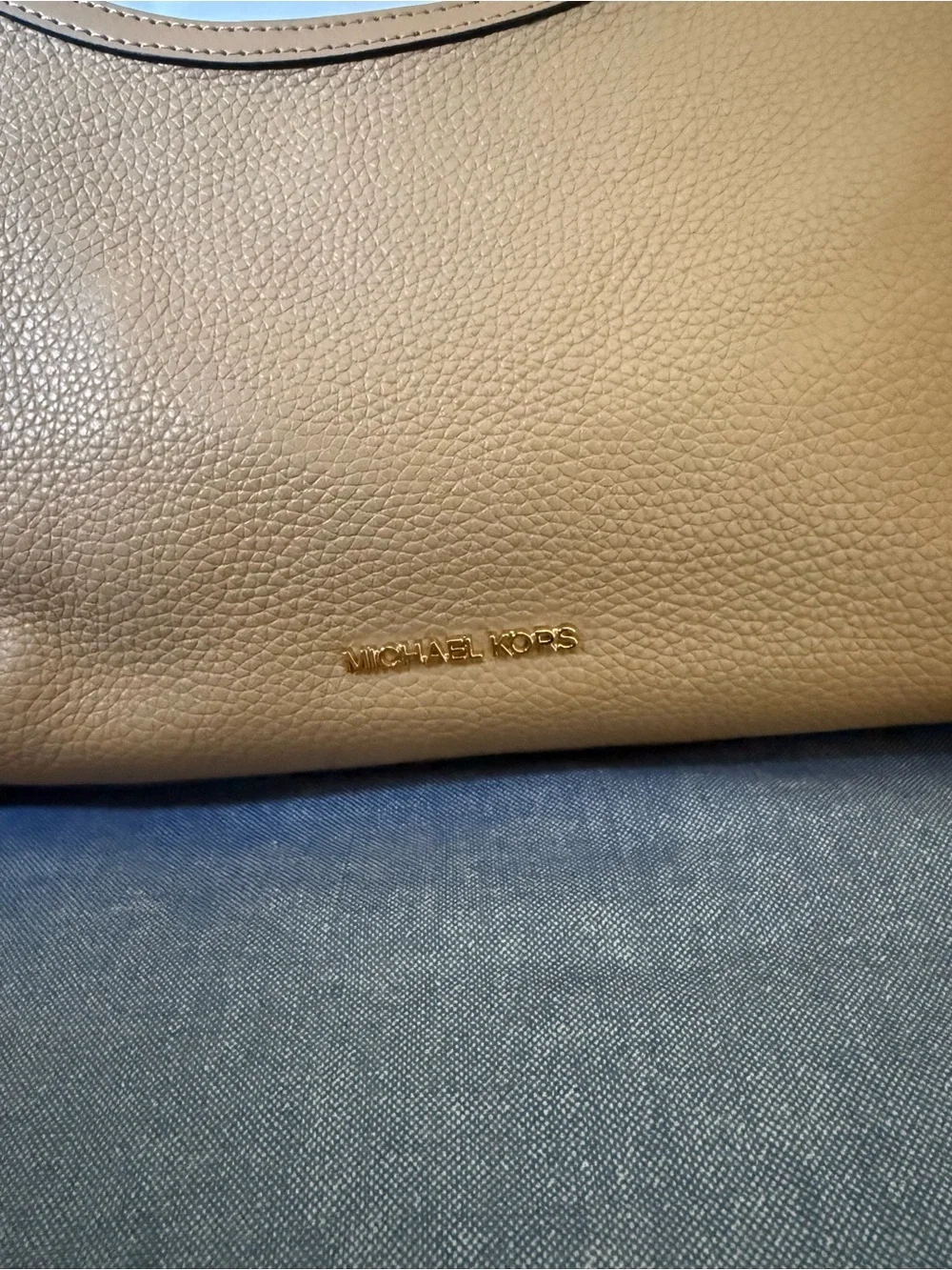 Michael Kors Taupe Pebbled Leather Shoulder Bag with Gold Hardware